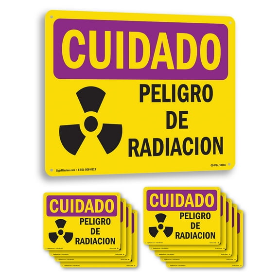 Radiation Hazard Spanish OSHA Caution Radiation Aluminum Sign 14 Inch x 10 Inch - 10 Pack