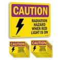 thumbnail image 1 of Radiation Hazard When Red Light Is On With Symbol OSHA Caution Radiation Rigid Plastic Sign 18 Inch x 12 Inch - 10 Pack, 1 of 8
