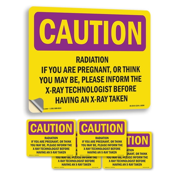 Radiation If You Are Pregnant Or Think You OSHA Caution Radiation Vinyl Decal Label 5 Inch x 3.5 Inch - 5 Pack