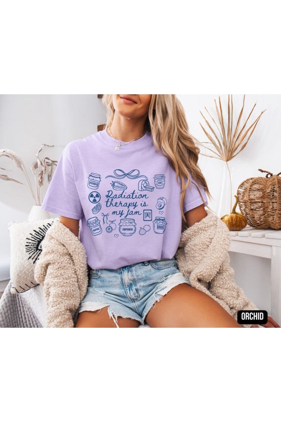 Radiation Is My Jam Therapy Coquette Bow Radiologic Tech Rt Fruit Design Xray Office Apparel T-Shirt