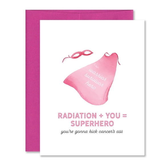 Radiation Warrior Encouragement Card Radiation + You = Superhero Blank Inside, Envelope Included Perfect for Cancer Fighters, Survivors, and Supporters