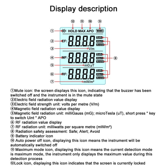 Radiation tester, Handheld Tester 3in1 Field Field Portable Radio Meter Tester Emf Meter Field Tester Handheld Tester Emf Field Field Emf Meter Portable Tester Siuke 3in1 Multicolor