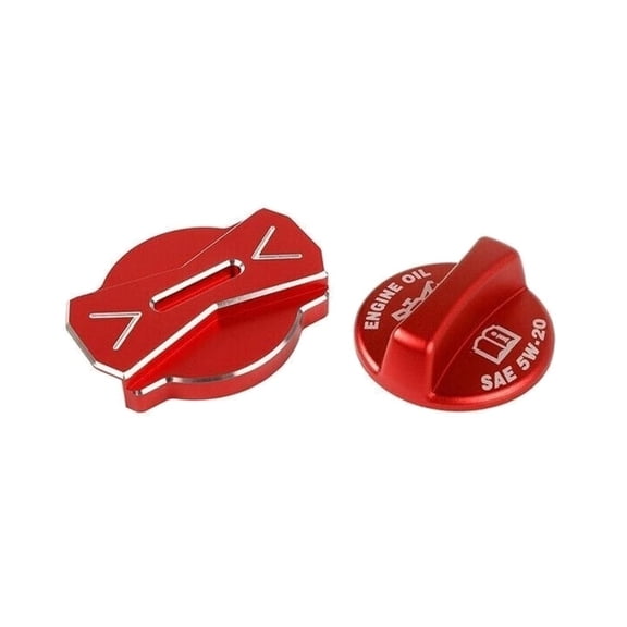 Radiator Cap and Engine Oil Cap Trim Cover - Red Aluminum Alloy Interior Accessory