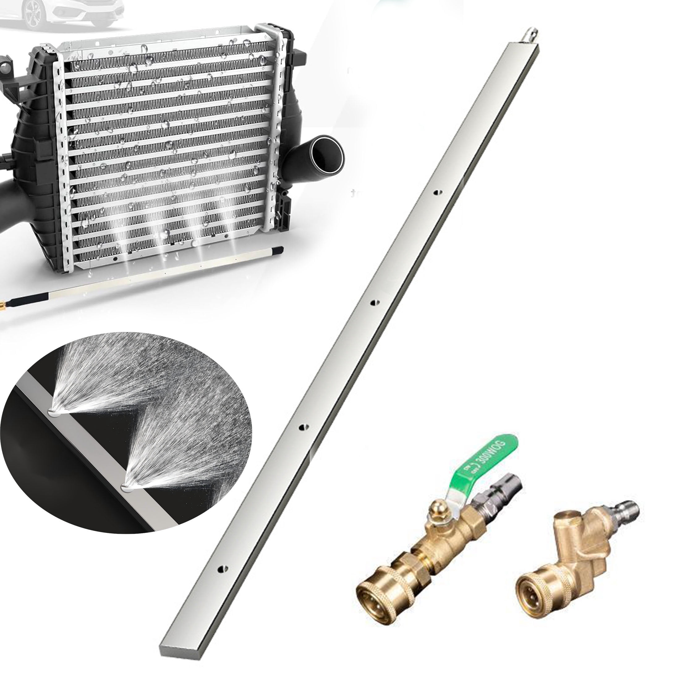 Radiator Cleaning Wand - Contactless 4500PSI Car & Truck Cleaner Tool with Fan Nozzle & Brush, for Radiators/Condensers/HVAC