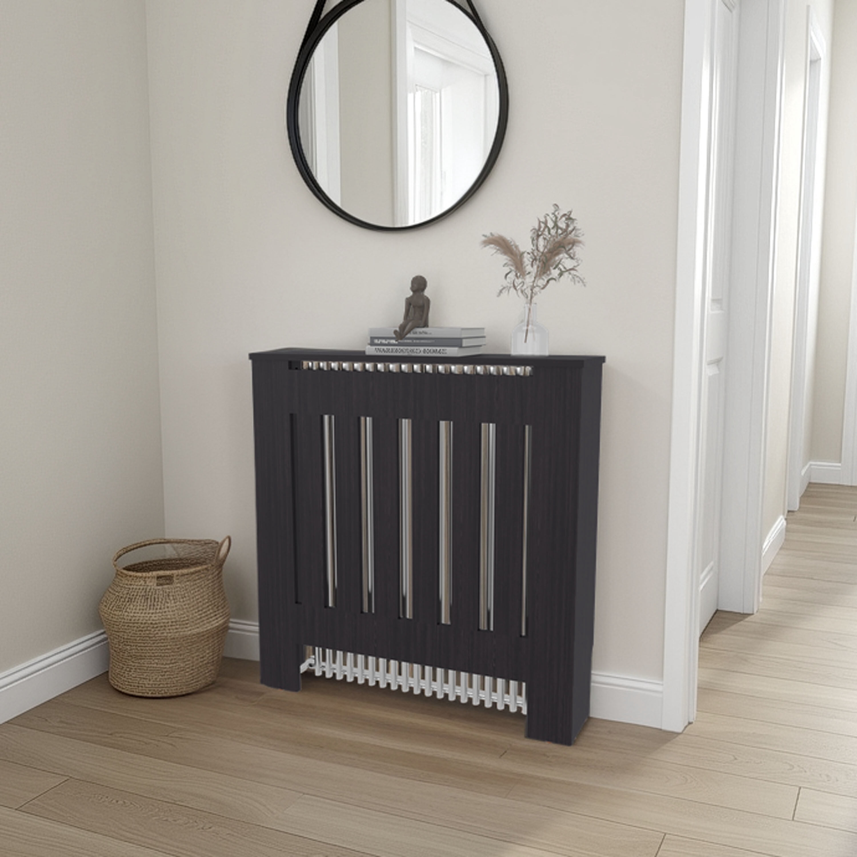 , Radiator Cover Cabinet, 1 Shelf, Black Wengue, Black ,Engineered Wood ...