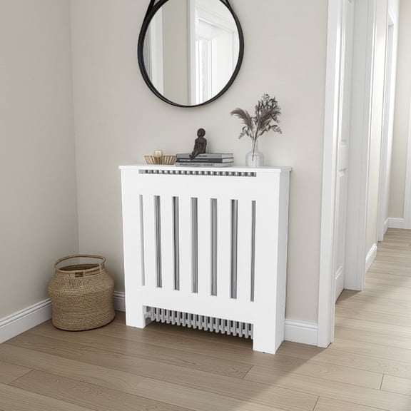 , Radiator Cover Cabinet, 1 Shelf, White, White ,Engineered Wood ,