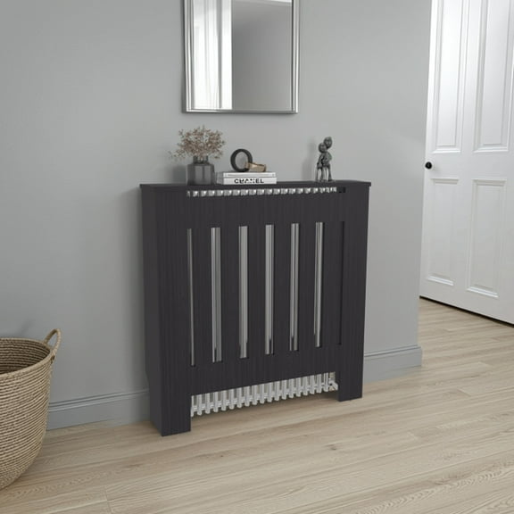 Radiator Cover Cabinet with Slatted Panel, Modern Home Furniture for Heating Units, Ventilated Decorative Enclosure, Black,