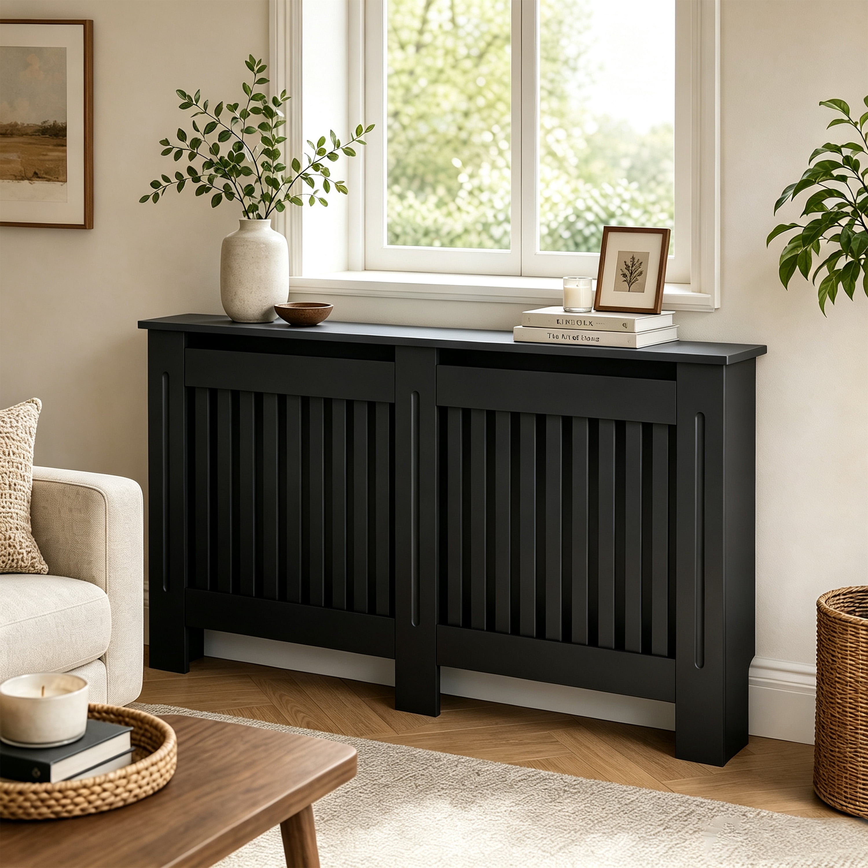 Radiator Cover Cabinet with Slatted Panels, MDF Heater Guard for ...