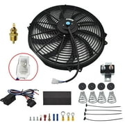 Radiator Electric Fan High 3000+ CFM Thermostat Wiring Switch Relay Kit Black 16 inch