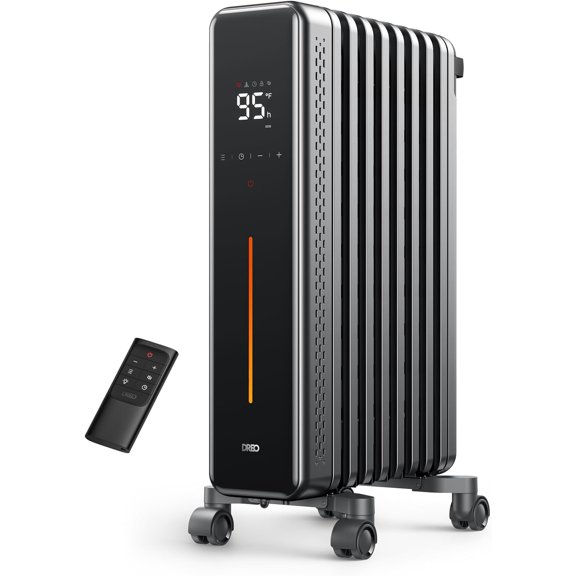 Radiator Heater, 8 Safety Protection Oil Filled Heater for Indoor Use, 1500W Electric Heaters Large Room, Fins, with Remote, 4 Modes, Digital Thermostat, 24H Timer, Quiet