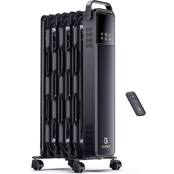 Radiator Heater, Oil Filled Heater 1500W, 24H Timer, Adjustable Thermostat, Quiet, Electric Portable Space Heater with Remote for Indoor Use, Home, Office, Bedroom, by Garfeur