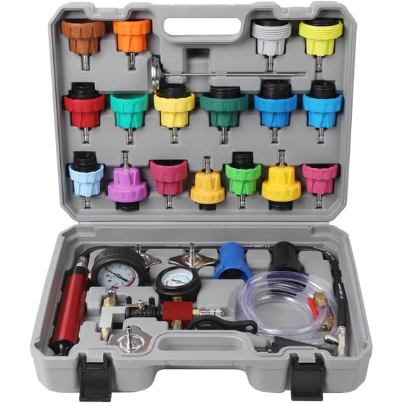 Radiator Prsure Tter Kit, Coolant and Vacuum Refill Kit for Automotive Cooling System Water Tank Leakage Detection (Universal Fit 28PCS)