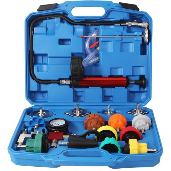 Radiator Tester Kit, Tester and Vacuum Refill Kit for Automotive Cooling System Water Tank Leakage Detection (Universal Fit 18 count)