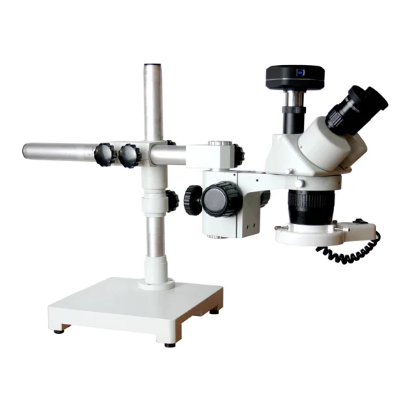 Radical 10–40× Stereo Boom Stand Microscope — PCB, Soldering & Jewellery with 165 mm WD + 5 MP Camera