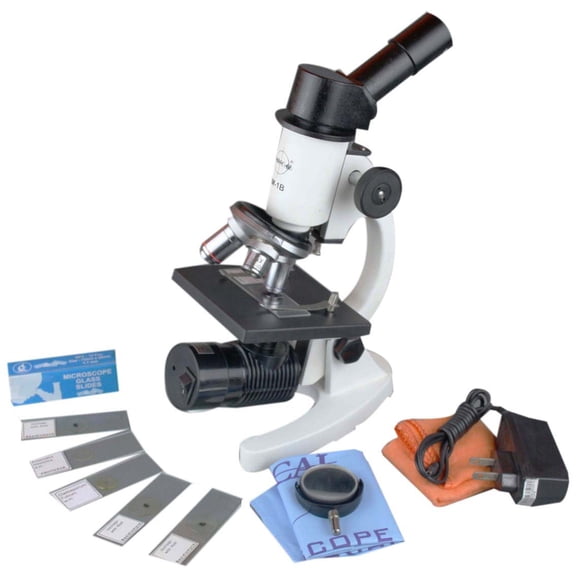 Radical 1000x Compound Student Microscope w Rechargable Cordless LED Lamp. 5 Prepared & 12 Blank Slide