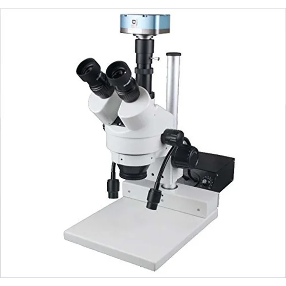 Radical 100mm/4" WD 45x Zoom Stereo PCB Watch Weld Component Inspection Microscope Dual Fibre Guide Light 5Mp HD USB Camera
