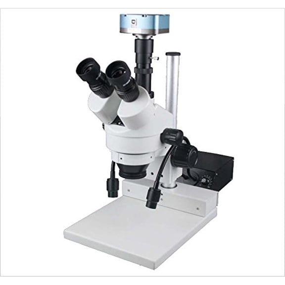 Radical 100mm Working Distance 45x Zoom Stereo PCB Welding Mobile Watch Repair Trinocular Microscope w USB PC Camera and LED Fibre Dual Guide Light