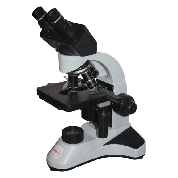 Radical 1500x Binocular Medical Clinical Doctor Laboratory Microscope w Semi Plan Optics, LED w Battery Backup & Slide Kit