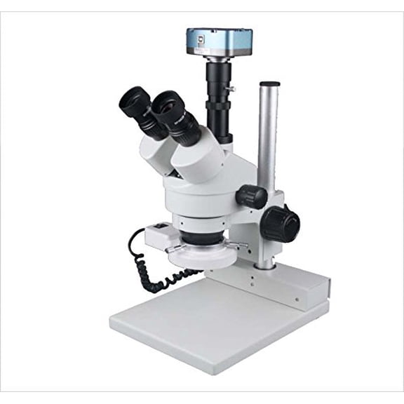 Radical 200mm Working Distance 3-45x Zoom Stereo PCB Welding Mobile Watch Repair Microscope with Camera Port and 10mega Pixel Camera Circular LED Light