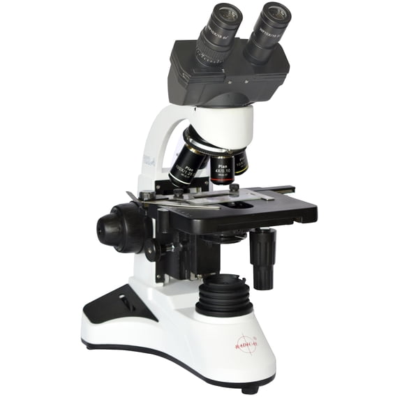Radical 2500x Binocular Medical Clinical Doctor Laboratory Microscope w Semi Plan Optics, LED w Battery Backup & Slide Kit