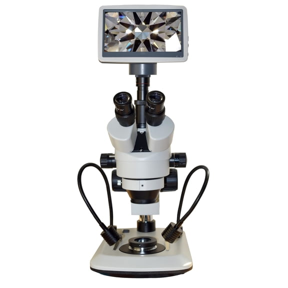 Radical Diamond & Gemstone Inspection Gemology Stereo Microscope 7x-100x Magnification, Darkfield for Inclusions, Gem Tweezer, LED Spot Lights, 2MP 7" LCD Display