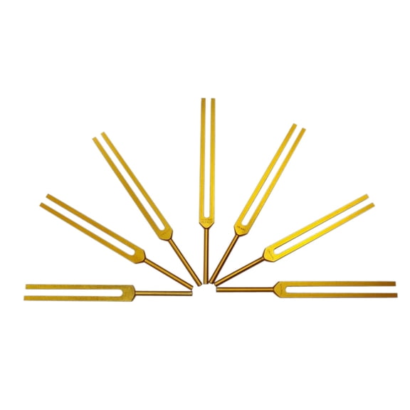 Radical Golden Colored Chakra Tuning Forks 7 Long Forks Premium Precise Healing Set