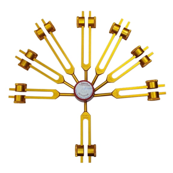 Radical Golden Weighted Chakra & Soul Star Tuning Forks 8 Healing Set w Rubber Ball