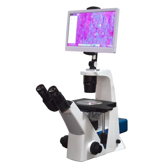 Radical Inverted Biology Phase Contrast Live Cell Microscope Ininity Optical System w 4K Camera, LCD Display, Long Working Distance Objectives & Condenser. LED Light