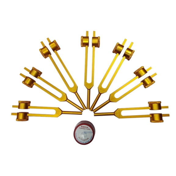Radical 🌟 Long Weighted Chakra Tuning Forks – 7 Fork Golden Premium Set with Rubber Balls