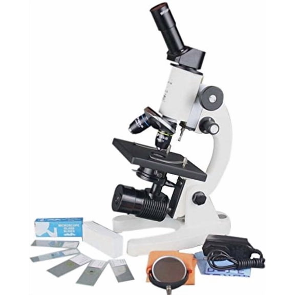 Radical Professional 1000x Compound Home School Lab LED Cordless Microscope w Abbe Condenser Coarse and Fine Focus Control