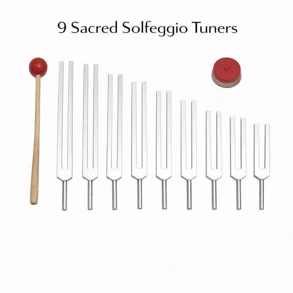 Radical Sacred Solfeggio Tuning Forks 9-Piece Set Includes 528 Hz | 6 + 3 Notes w activator pouch