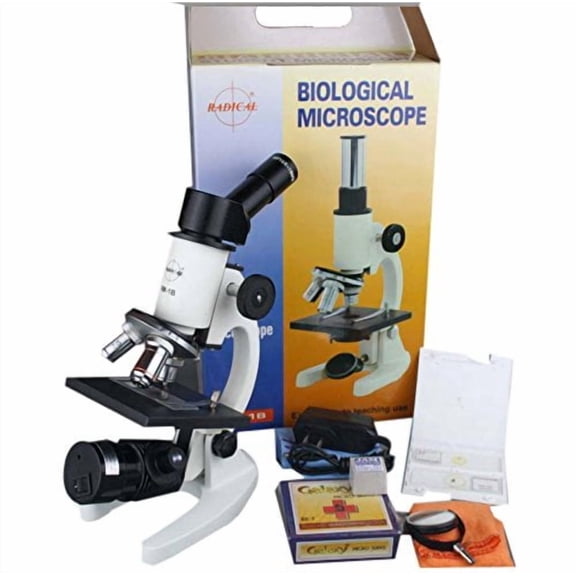 Radical Student School Medical Compound Lab LED Cordless Inclined Microscope w Slide Kit and Rechargeable Batteries
