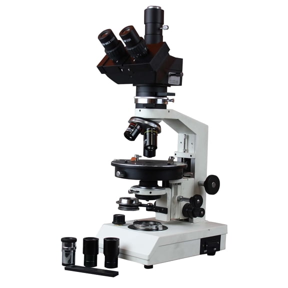 Radical Tricnocular Professional Polarizing Microscope w Centering Stage, Bertrand Lens, Conscopy, Full & Quater Wave Plates & Camera Port