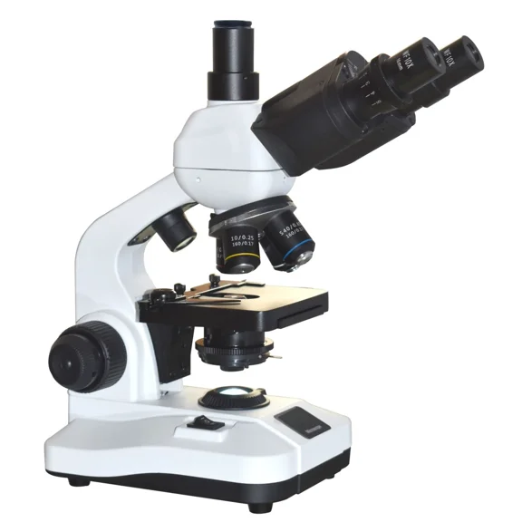 Radical Trinocular Compound Microscope 2500, Semi-Plan Optics, LED Display, Battery-Ready