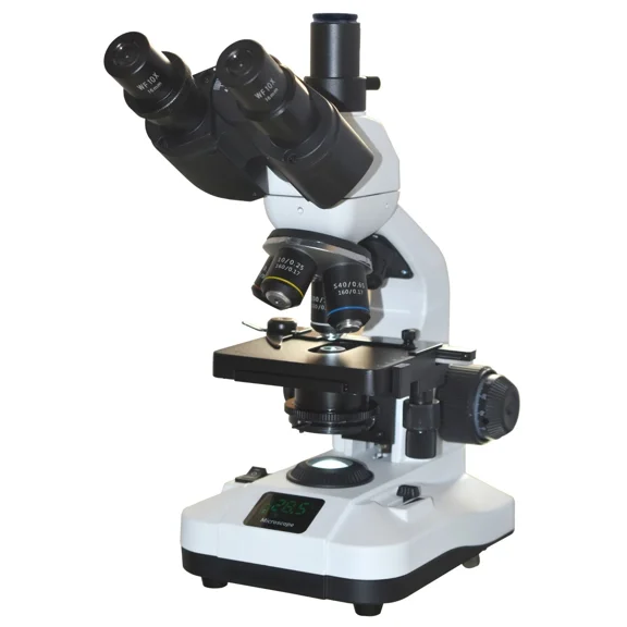 Radical Trinocular High Power Compound Microscope 2500 Coaxial Focus Top/Bottom LED, Battery Ready & Camera Port