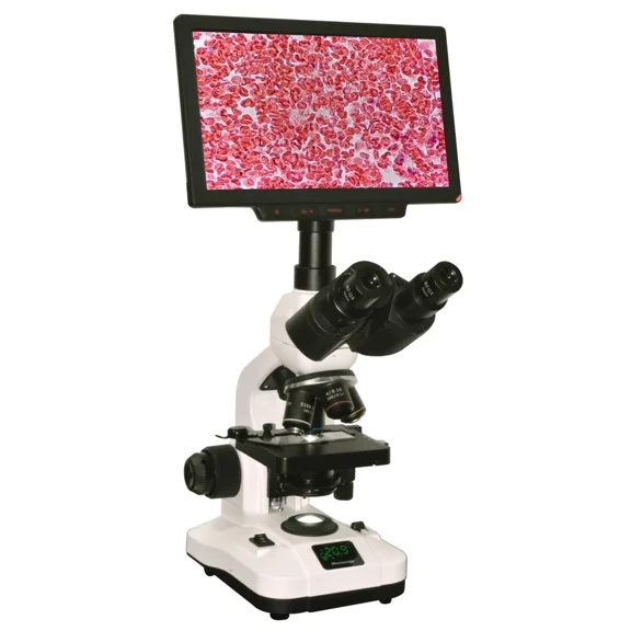Radical Trinocular Laboratory Microscope 2500, Semi-Plan Optics, 9 4K Camera & Front Info LED Display