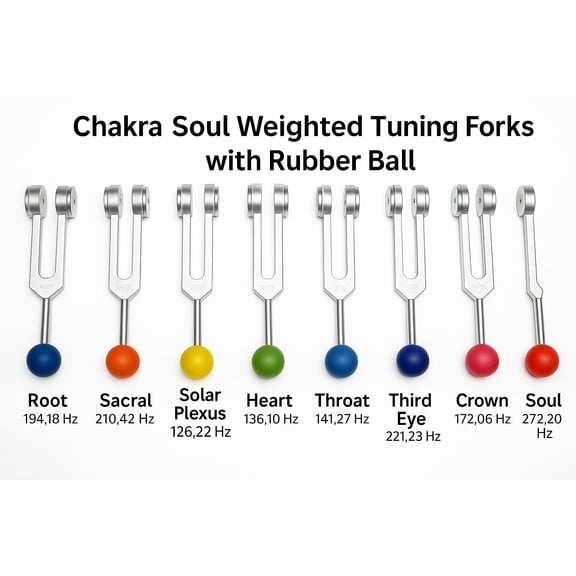 Radical 🌟 Weighted Chakra & Soul Star Tuning Forks – 8 Fork Healing Set w Rubber Balls