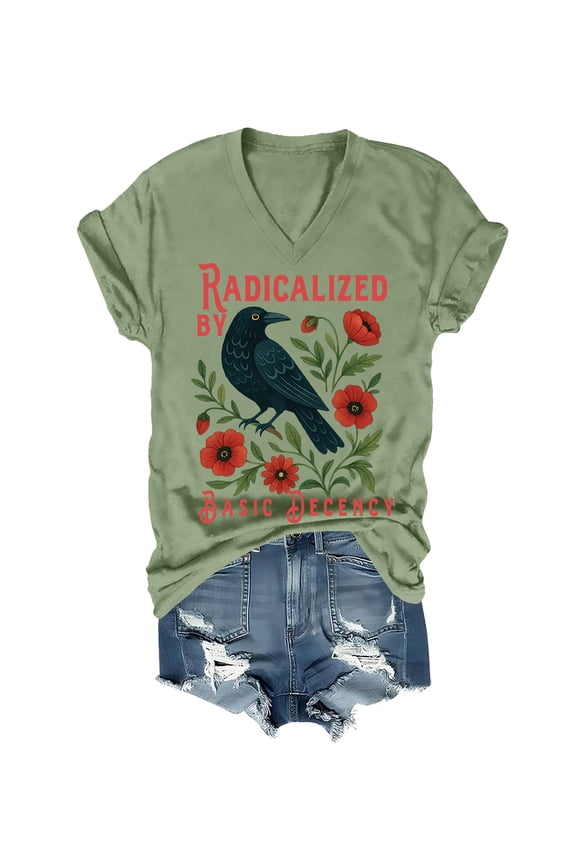 Radicalized By Basic Decency Shirt Subtle Floral Black Bird Democracy Black Crow Shirt
