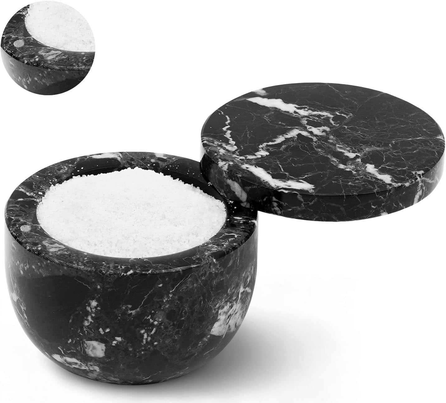 Radicaln Black Marble Salt Cellar with Swivel Lid 4 Inch Salt Container ...