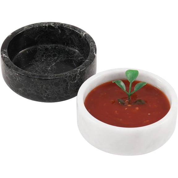 Radicaln Black & White Marble Sauce Cups Set of 2 – 3.5 inch Mini Stone Snack Holders for Condiments, Sauces, Sides, Food Storage, Meal Prep Containers