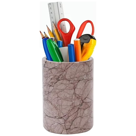 Radicaln Marinara Marble Stationary Holder 4\" – Pen Stand for Desk, Decorative Pencil Cup, Makeup Brush Organizer, School Supplies Storage, Office Décor