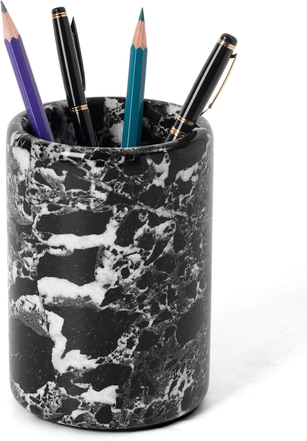 Radicaln Black Marble Stationary Holder 4" – Pencil Stand for Desk, Makeup Brush Holder, Toothbrush Organizer, Office Supplies Caddy, Minimalist Décor