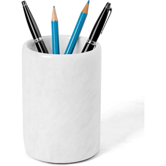 Radicaln White Marble Stationary Holder 4" – Pen Cup for Desk, Makeup Brush Organizer, Toothbrush Holder, Pencil Storage, Office Supplies & Home Décor