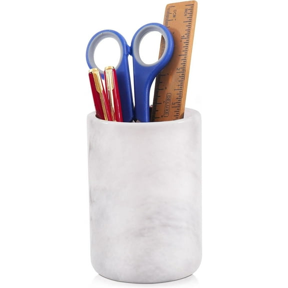 Radicaln White Marble Stationary Holder 4" – Pen Cup for Desk, Makeup Brush Organizer, Toothbrush Holder, Pencil Storage, Office Supplies & Home Décor