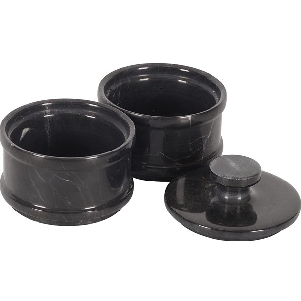 Radicaln Handmade Marble Black 5” Dual Salt Cellar With Lid 2” Each