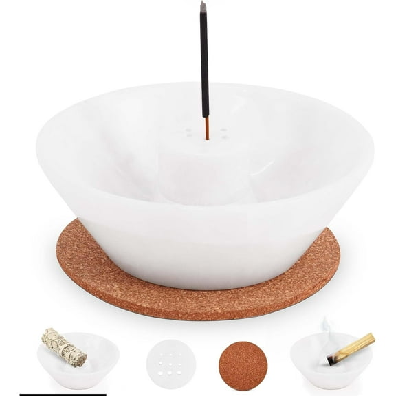 Radicaln White Marble Incense Holder 5.5" Handmade Natural Stone Incense Burner, Ash Catcher for Sticks & Sage - Ideal Ashtray for Table, Room & Home Décor