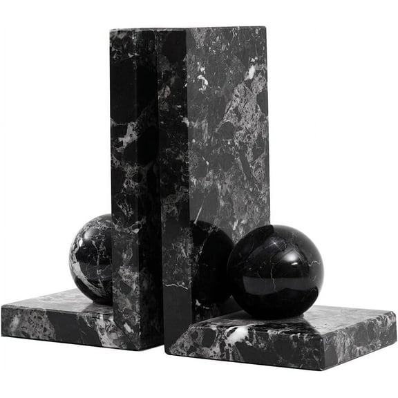 Radicaln Black Marble Bookends 8" – Premium Desk Organizers, Elegant Office Décor, Sturdy Book Support for Bookcshelves & Book Ends for Living Rooms