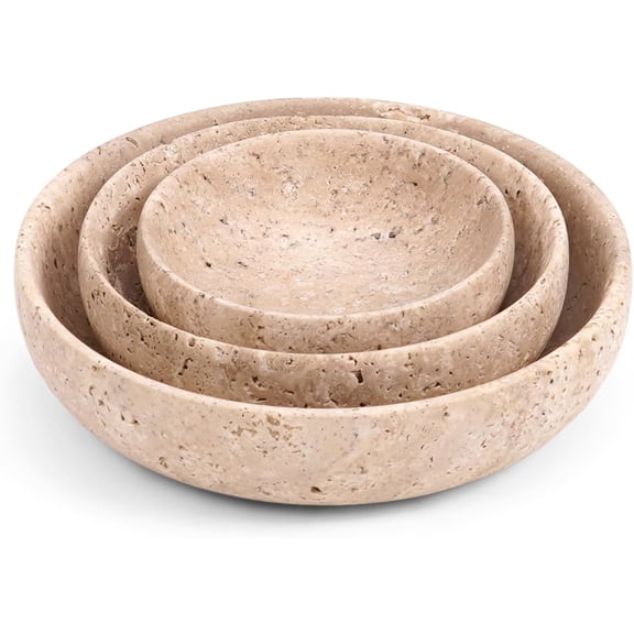 Radicaln Marble Bowls Set of 3 Handmade Travertine Mixing Bowls & Plate Set for Kitchen and Dining - Small Serving Dishes, Mini Bowl, Marble Sauce Dish