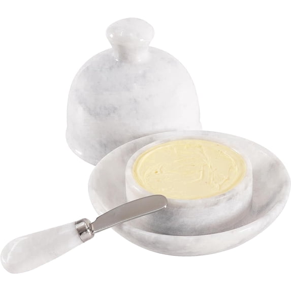 Radicaln Marble Butter Dish With Lid 6 inches White Handmade Butter Storage Container, Ideal Butter Dish and Butter Crock For Counter With Water
