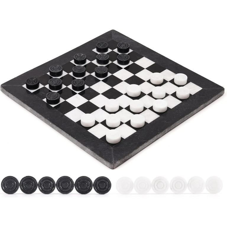 Radicaln Marble Checkers Board Game 15 inch Black and White